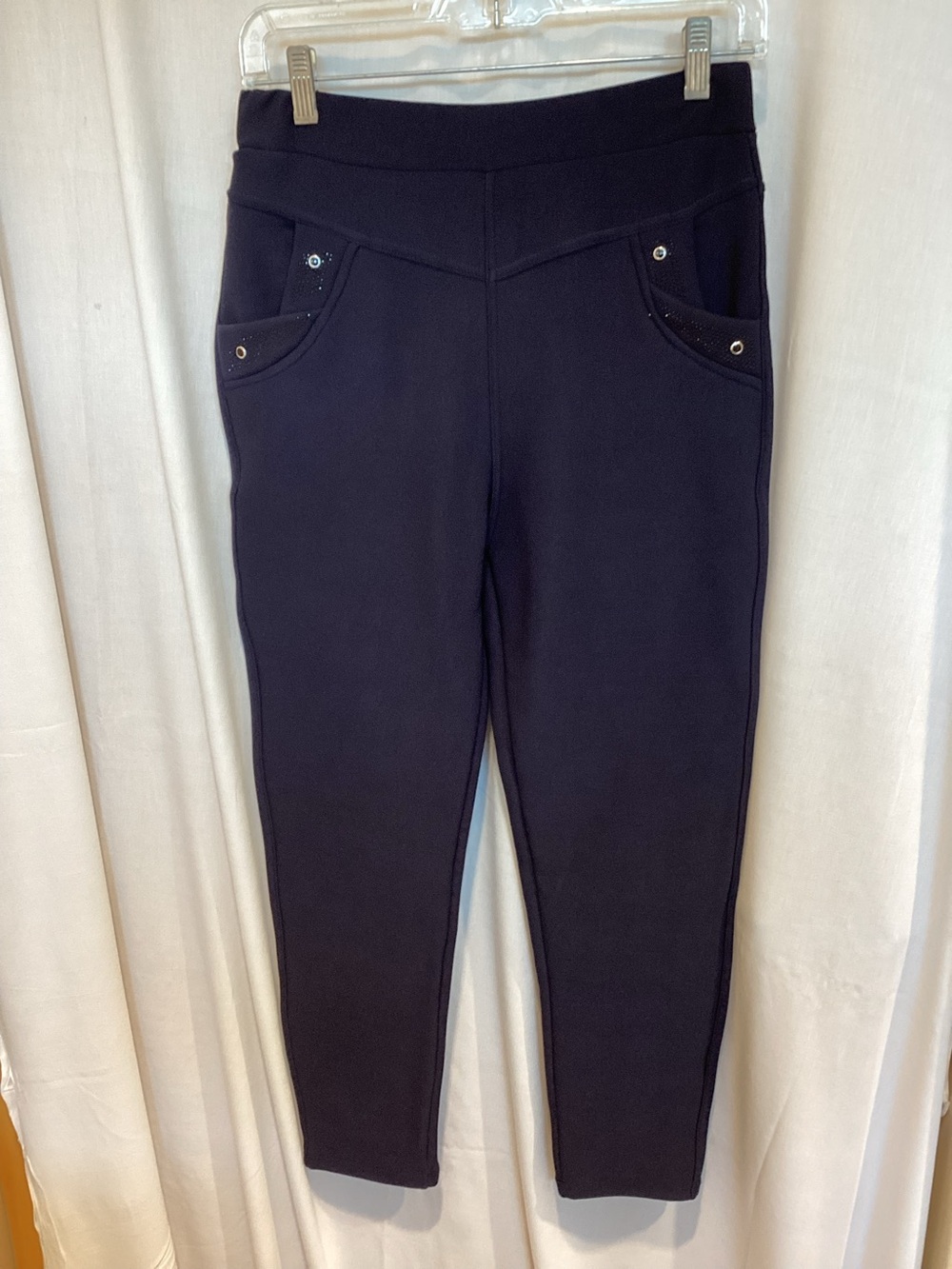 Black Ponte Knit Slim Ponte Pants with Front Pockets